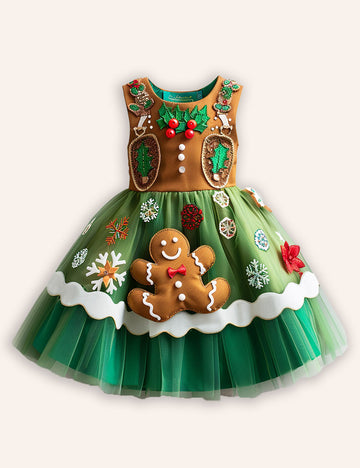 Gingberbread Man Appliqué Tulle Dress